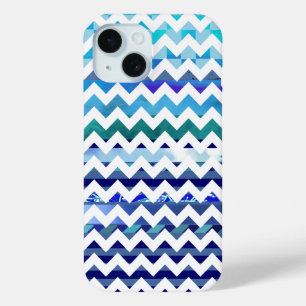 tones of blue patterned chevron iPhone 15 case
