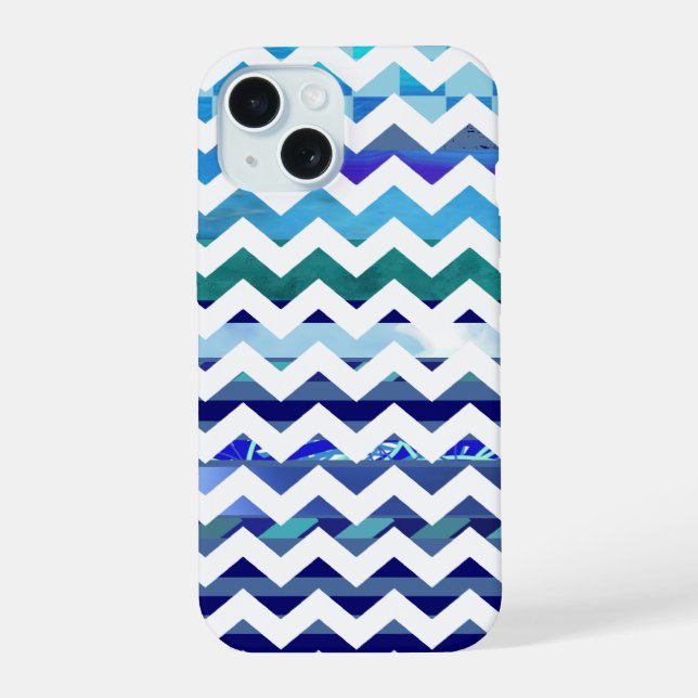 tones of blue patterned chevron iPhone 15 case (Back)