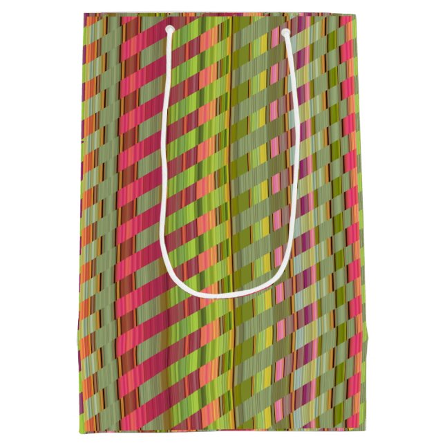 Tones of Pink and Green Stripes Medium Gift Bag (Back)