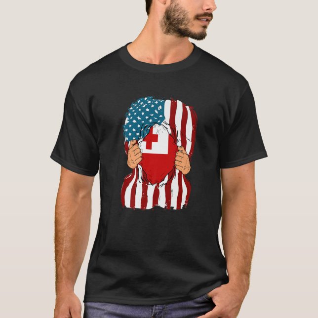 Tonga Flag Blood Inside Me Home Pride Tongan Ameri T-Shirt (Front)