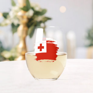 Tonga flag stemless wine glass