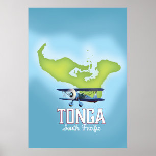 Tonga Map Flight travel poster