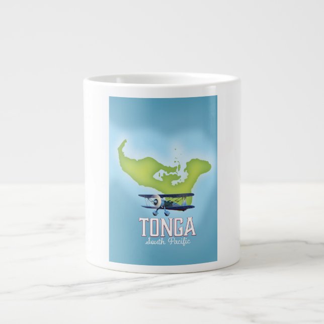 Tonga Map Flight travel poster Large Coffee Mug (Front)