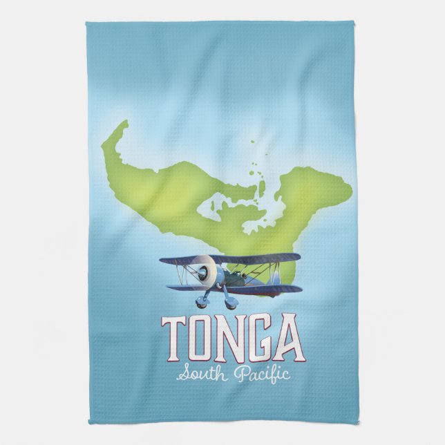 Tonga Map Flight travel poster Tea Towel (Vertical)