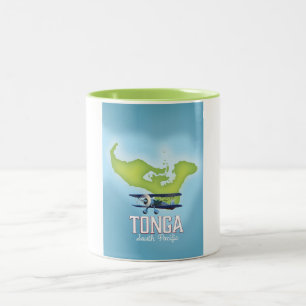 Tonga Map Flight travel poster Two-Tone Coffee Mug