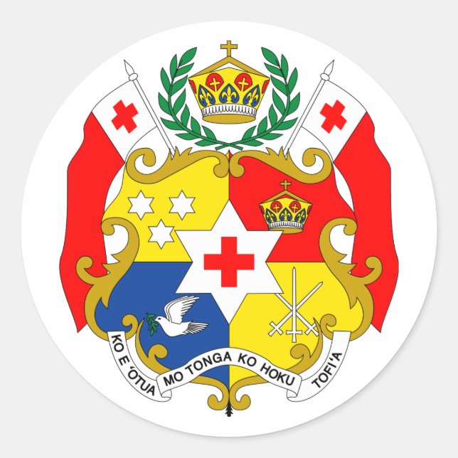 Tonga Official Coat Of Arms Heraldry Symbol Classic Round Sticker (Front)