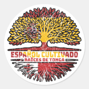 Tonga Tongan Spain Spanish Tree Roots Flag Classic Round Sticker