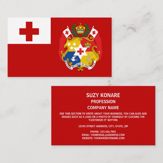 Tongan Flag & Seal, Flag of Tonga Business Card (Front/Back)