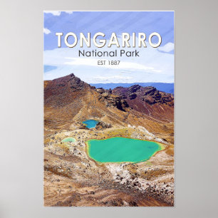 Tongariro National Park New Zealand Vintage Poster