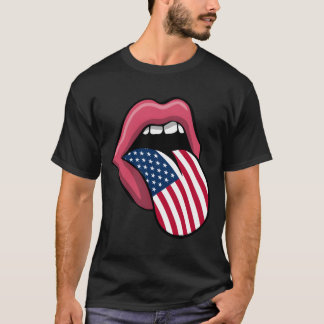 Tongue Lips Patriotic Usa Flag 4Th Of July Merica T-Shirt