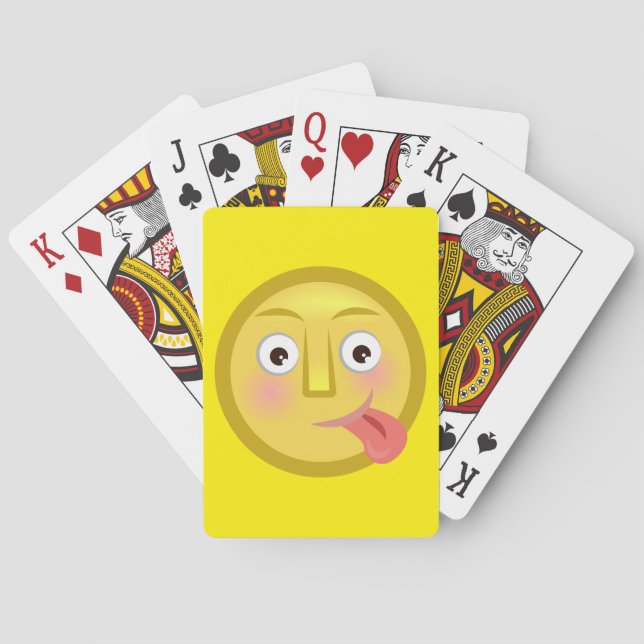 Tongue Out Emoji Funny Goofy Face Playing Cards (Back)
