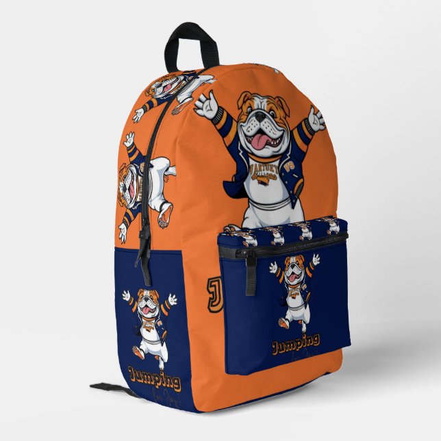 Tongue Out Fun | Playful Bulldog Design Printed Backpack (Back Corner Left)