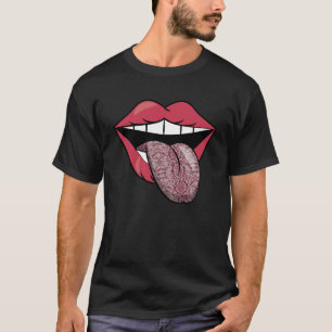Tongue Out Red Lips Trendy Pink Snake Skin Animal T-Shirt