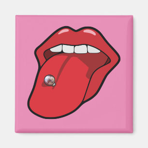 Tongue piercing square fridge magnet