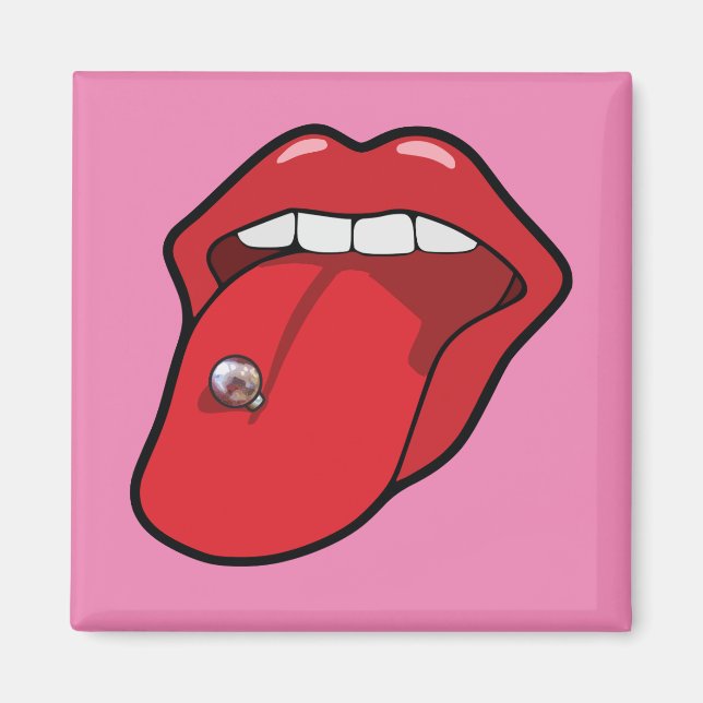 Tongue piercing square fridge magnet (Front)