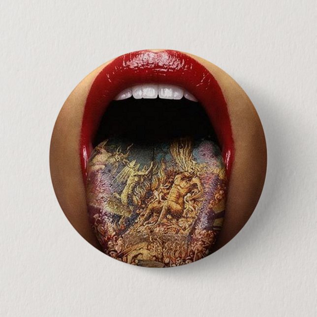 tongue tattoo design 6 cm round badge (Front)