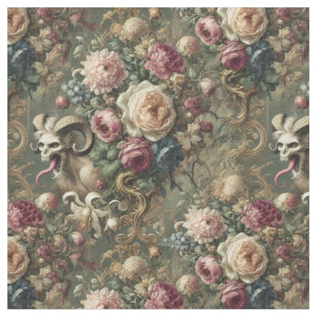Tongue Whipped Blooms – Gothic Classic Tile Fabric (Close Up)