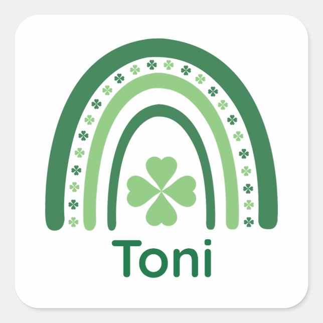 Toni Name Clover Boho Rainbow Square Sticker (Front)