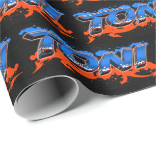 Toni Vorname Name Graffiti blue orange Wrapping Paper