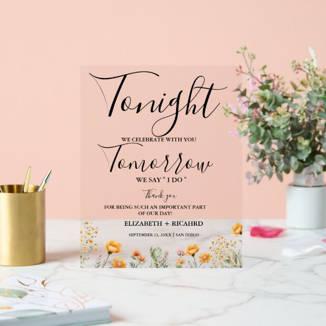 Tonight we celebrate wedding rehearsal dinner acrylic sign (Wedding)