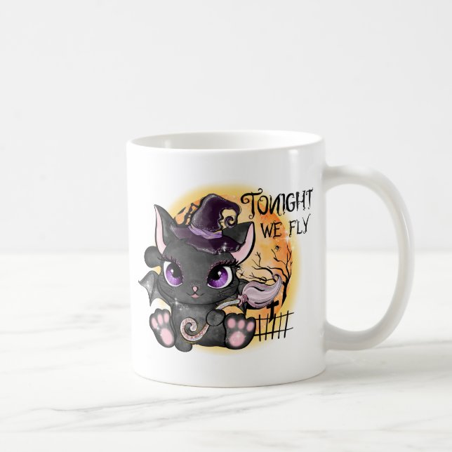 Tonight We Fly – Black Witch Cat Coffee Mug (Right)