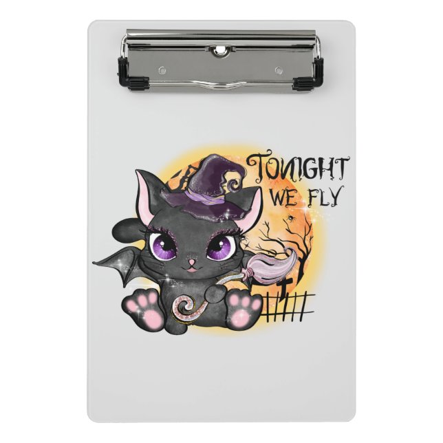 Tonight We Fly – Black Witch Cat Mini Clipboard (Front)