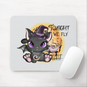 Tonight We Fly – Black Witch Cat Mouse Mat