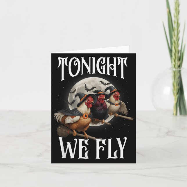 Tonight We Fly Chicken Witches Funny Halloween Far Card (Front)