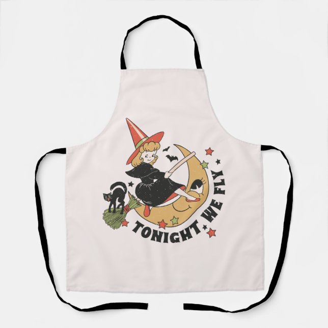 Tonight We Fly – Cute Witch and Black Cat Apron (Front)