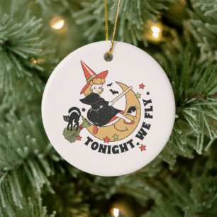 Tonight We Fly – Cute Witch and Black Cat Ceramic Tree Decoration