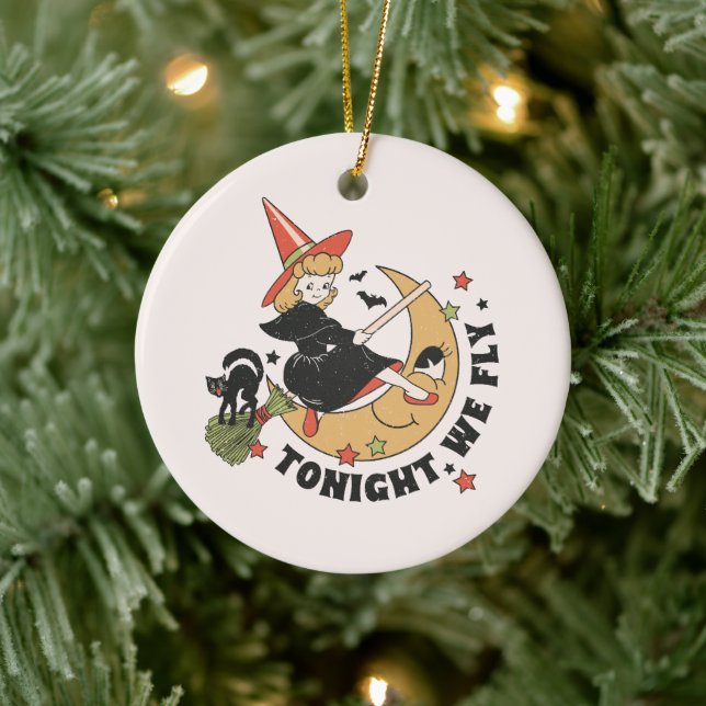 Tonight We Fly – Cute Witch and Black Cat Ceramic Tree Decoration (Tree)
