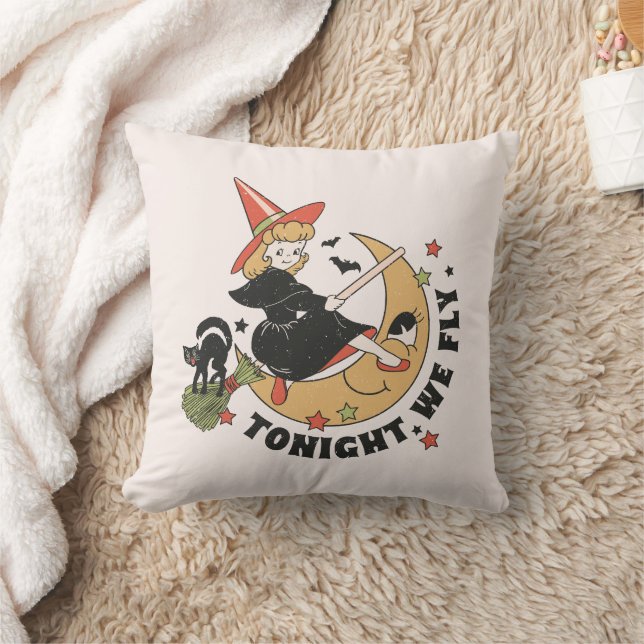 Tonight We Fly – Cute Witch and Black Cat Cushion (Blanket)