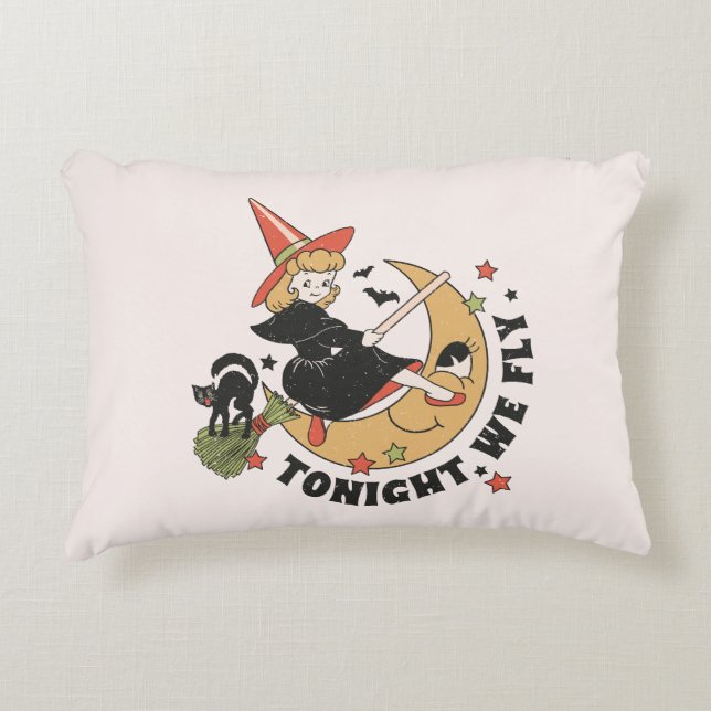 Tonight We Fly – Cute Witch and Black Cat Decorative Cushion (Front)
