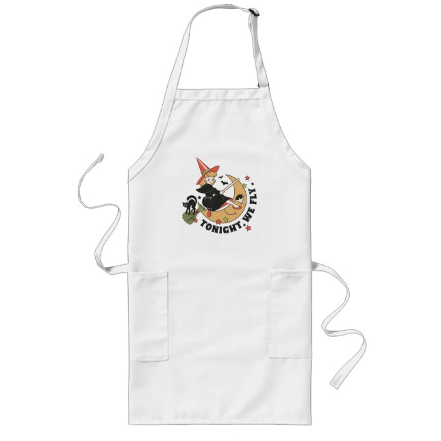 Tonight We Fly – Cute Witch and Black Cat Long Apron (Front)