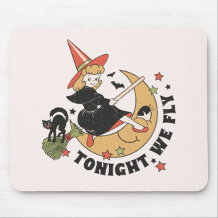Tonight We Fly – Cute Witch and Black Cat Mouse Mat