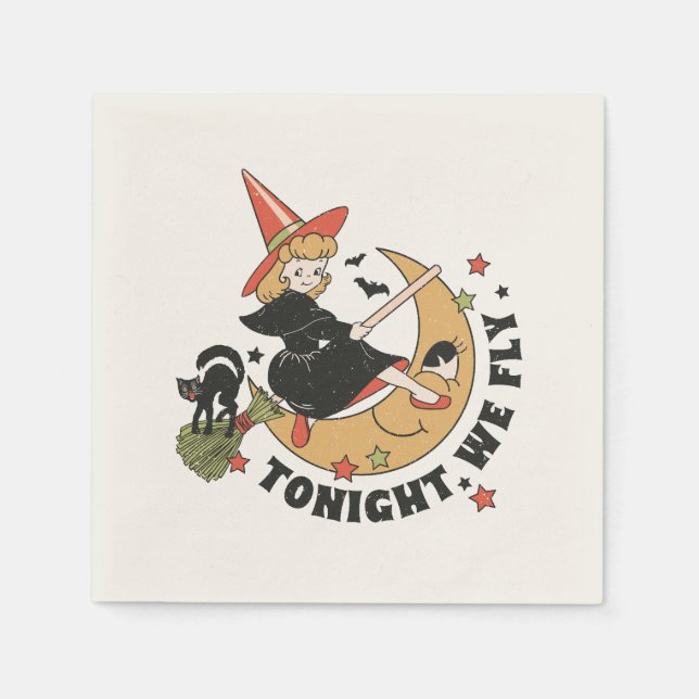 Tonight We Fly – Cute Witch and Black Cat Napkin (Front)