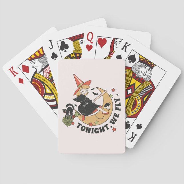 Tonight We Fly – Cute Witch and Black Cat Playing Cards (Back)