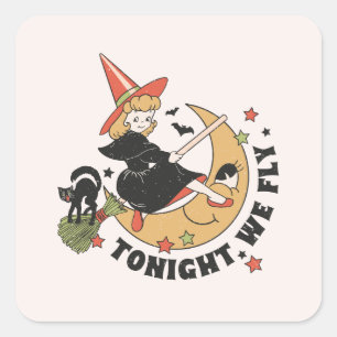 Tonight We Fly Cute Witch Square Sticker