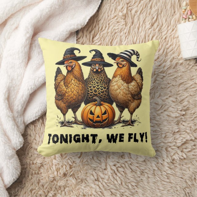 Tonight We Fly Funny Chicken Halloween   Cushion (Blanket)