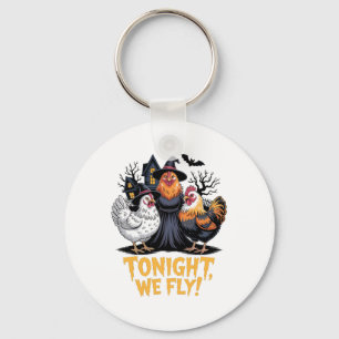 Tonight We Fly Funny Halloween Witch Chickens Spoo Key Ring