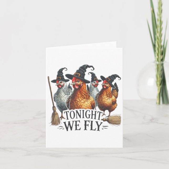 Tonight We Fly Funny Witch Chicken Halloween Costu Card (Front)