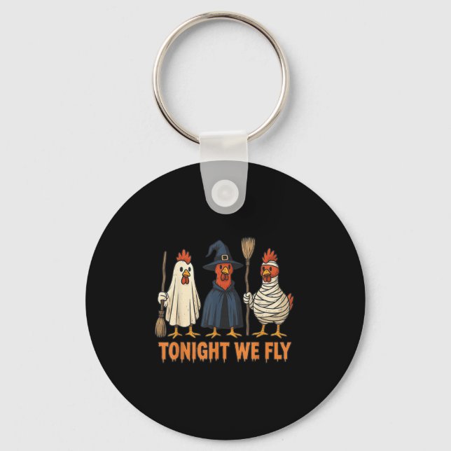 Tonight We Fly Funny Witch Chicken Halloween Men W Key Ring (Front)