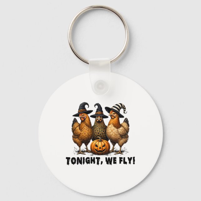 Tonight We Fly Halloween Chicken Fall Farm Animals Key Ring (Front)