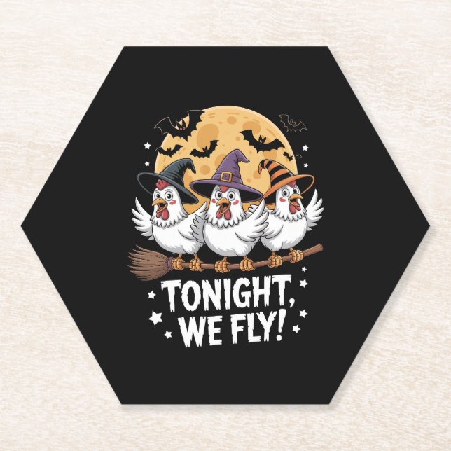 Tonight We Fly Halloween Chicken Paper Coaster (Front)