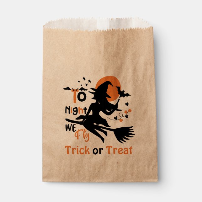 Tonight we fly-Halloween witch on a broom Favour Bags (Front)
