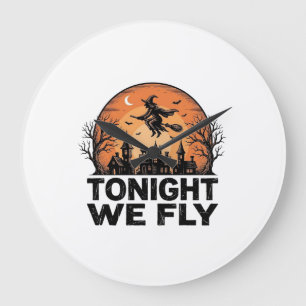 Tonight We Fly Vintage Witch Halloween Shirt Desig Large Clock