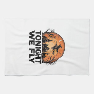 Tonight We Fly Vintage Witch Halloween Shirt Desig Tea Towel