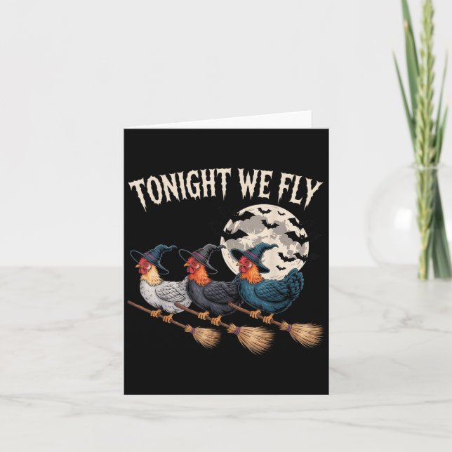 Tonight We Fly Witchy Rooster Halloween Funny Cost Card (Front)