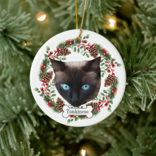 tonkinese cat ceramic tree decoration