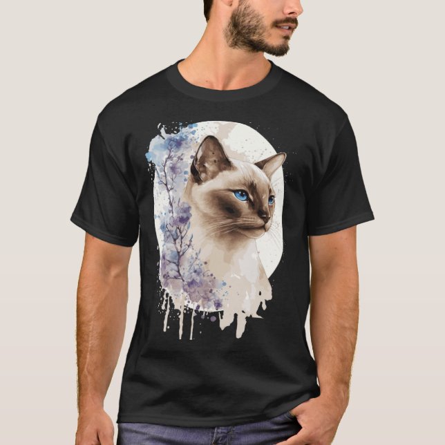 Tonkinese Cat Cherry Blossom Watercolor Sakura Flo T-Shirt (Front)